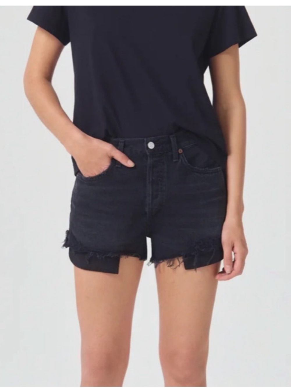 NWT AGOLDE Parker Exposed Pocket Denim Shorts Trace Black Size 29